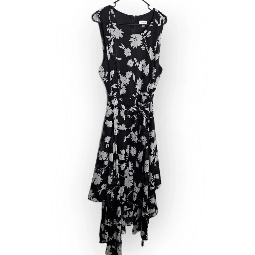 Calvin Klein Floral-Print Chiffon Handkerchief-Hem Midi Dress size 18W - Picture 5 of 12